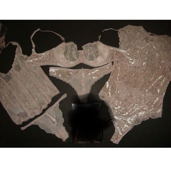 Victoria's Secret Other - Victoria's Secret unlined 36DD BRA SET+L CORSET+TEDDY lace pink VELOUR velvet